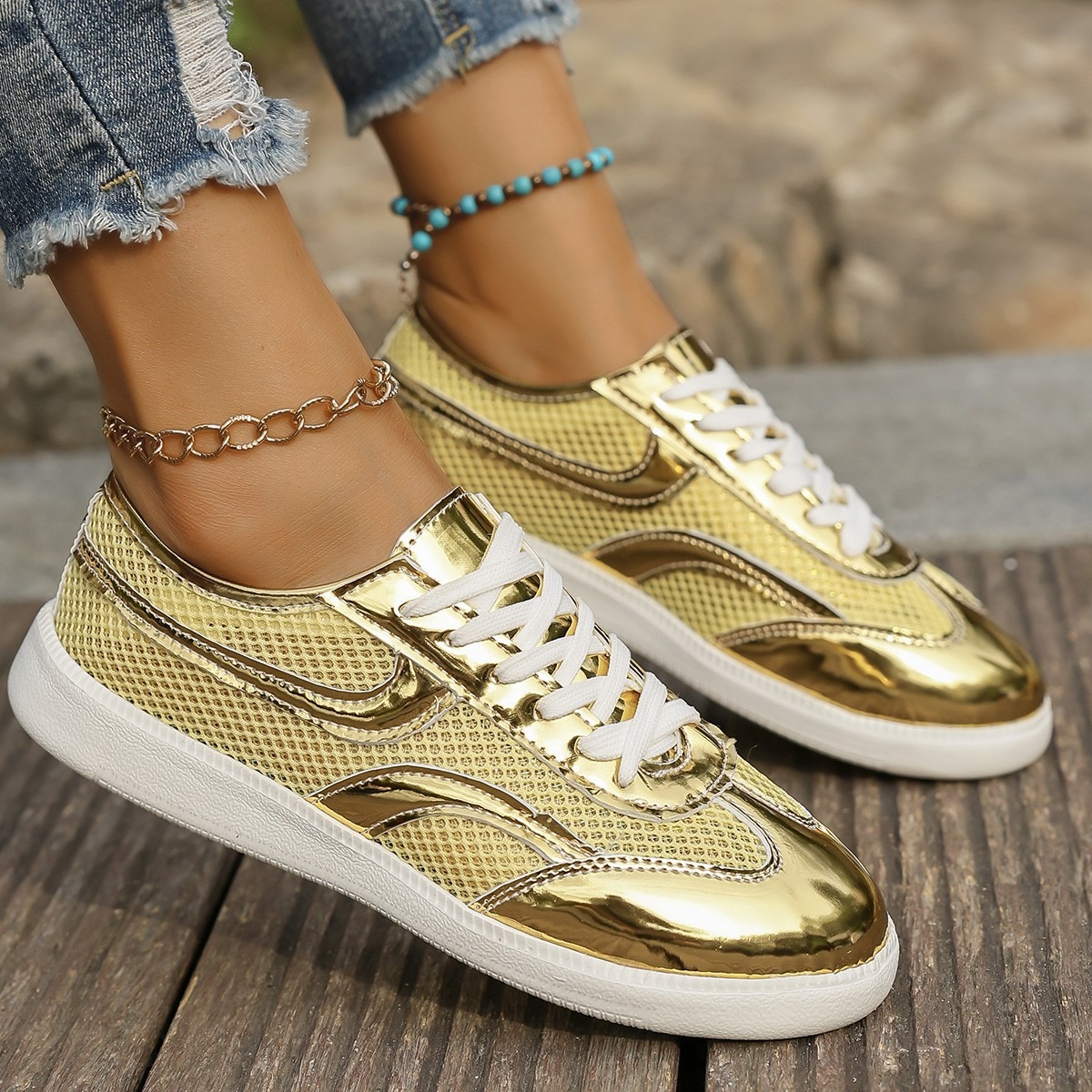 Knit Fabric Lace Up Sneakers - Nowe damskie sneakersy oddychające dzianinowe buty