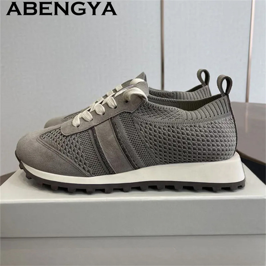 Knit Fabric Lace Up Sneakers - Wyprzedaż wiosenna 2026: Dzianinowe, sznurowane, codzienne,