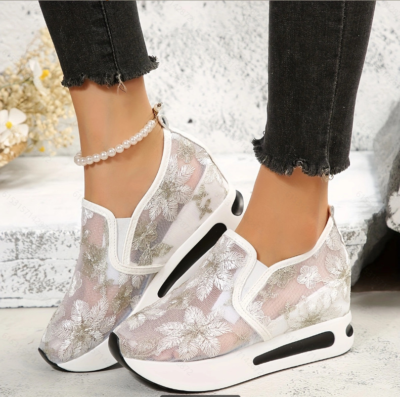 Breathable Mesh Athletic Shoes - Koronkowe baleriny na platformie damskie buty