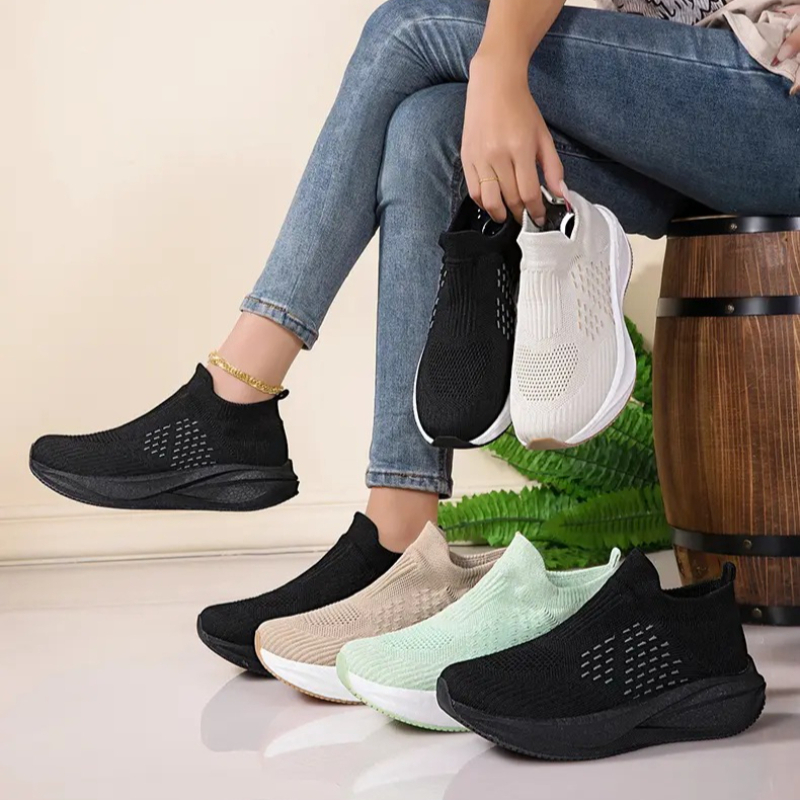 Knit Fabric Lace Up Sneakers - Unisexowe wsuwane buty do biegania z