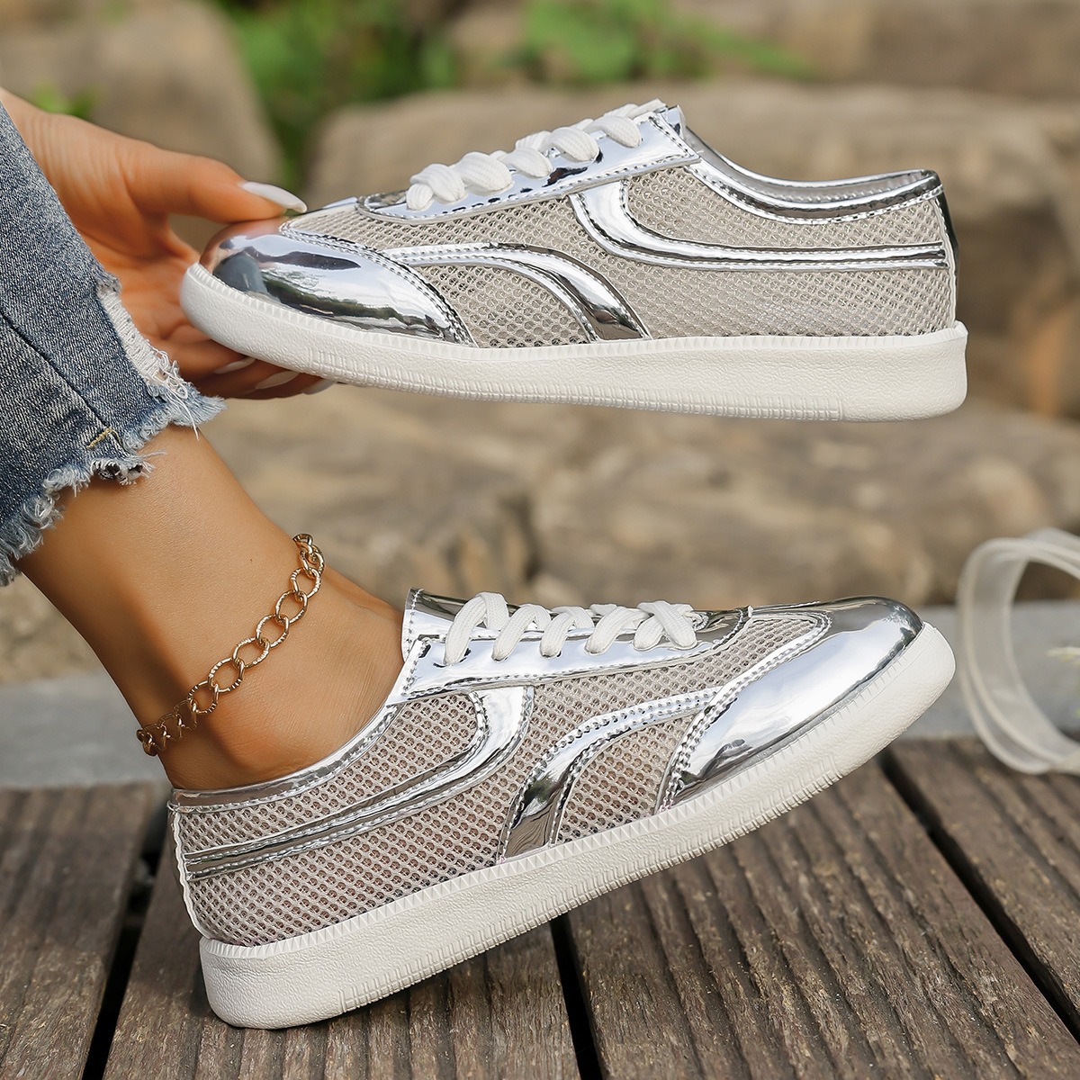 Nowe damskie sneakersy oddycha – Knit Fabric Lace Up Sneakers recenzja i cena