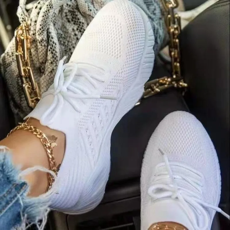 Damskie casualowe sneakersy z  – Knit Fabric Lace Up Sneakers recenzja i cena