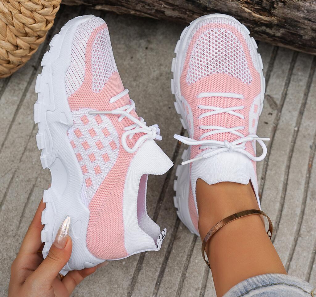 Damskie oddychające sportowe b – Knit Fabric Lace Up Sneakers recenzja i cena