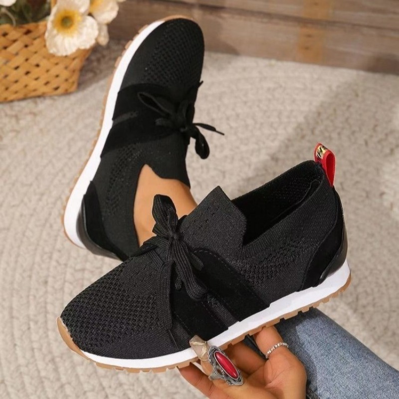 Nowe czarne dzianinowe oddycha – Knit Fabric Lace Up Sneakers recenzja i cena