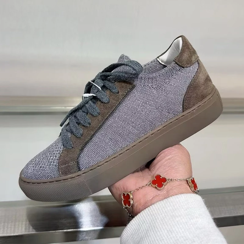 Damskie dzianinowe oddychające – Knit Fabric Lace Up Sneakers recenzja i cena